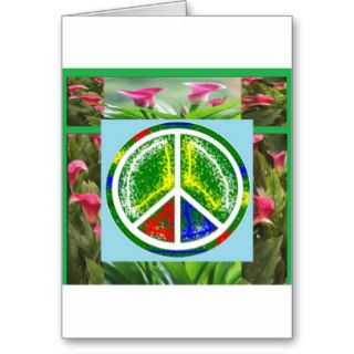 PEACE SYMBOL :  Green Artistic Flowers Greeting Cards
