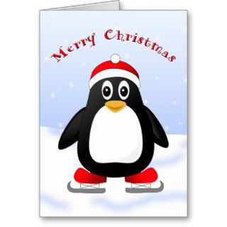 Cute Little Ice Skating Cartoon Penguin Greeting Card