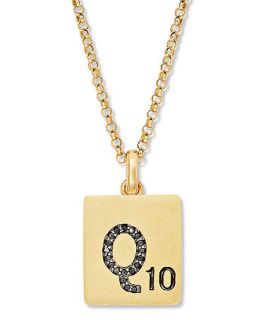 Scrabble 14k Gold over Sterling Silver Black Diamond Accent Q Initial Pendant Necklace   Necklaces   Jewelry & Watches
