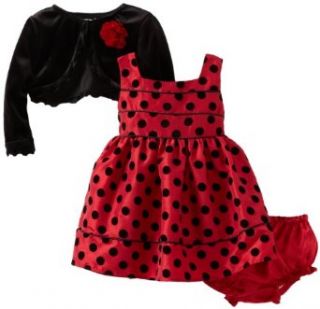 Youngland Baby Girls Newborn Flock Dot Taffeta Dress with Cardigan, Red, 6 9 Months Clothing