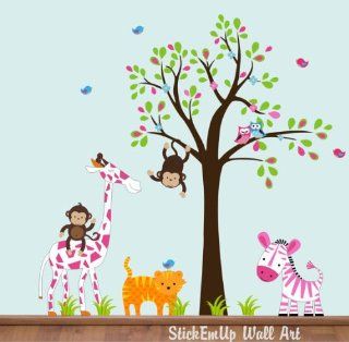 Baby Nursery Wall Decals Safari Jungle Childrens Themed 76" X 99" (Inches) Animals Trees Forest Woodlands Wildlife Repositionable Removable Reusable Wall Art Better than vinyl wall decals Superior Material  Nursery Wall Decor  Baby