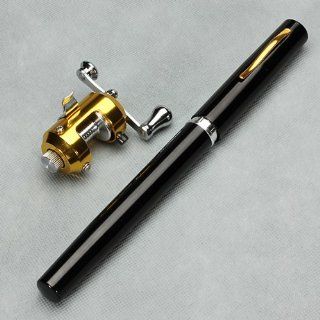 Black 38inch Mini Portable Pocket Pen Shape Aluminum Alloy Fishing Rod Pole Reel : Fly Fishing Rod And Reel Combos : Sports & Outdoors