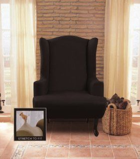 Chezmoi Collection Brooks Black Micro Suede 4 Way Stretch Slipcover Wing Chair   Armchair Slipcovers
