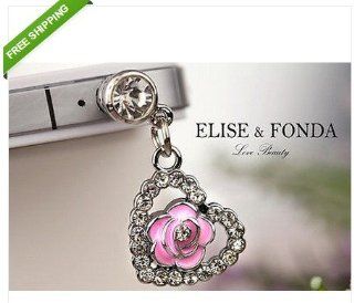 EP175 PINK ROSE HEART Anti Dust Earphone Jack Plug Cap Iphone Android Charm: Cell Phones & Accessories