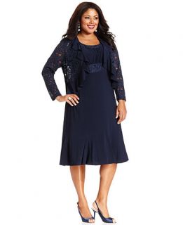 R&M Richards Plus Size Sleeveless Embroidered Dress and Jacket   Dresses   Plus Sizes