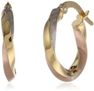 14k Italian Tri Color Twist Hoop Earrings: Jewelry