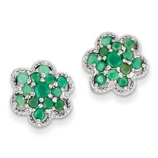 Sterling Silver Emerald Flower Post Earrings: Jewelry