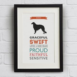 borzoi dog breed traits print by well bred design