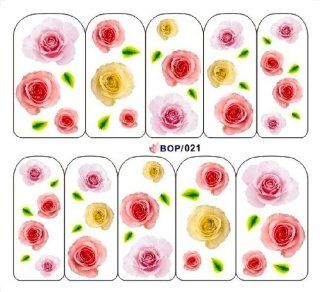 Egoodforyou BLE Water Slide Nail Tattoo Nail Decal Sticker Classicism Oil Painting (Fresh Roses Follower) with one packaged nail art flower sticker bonus : Beauty