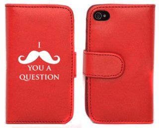 Red Apple iPhone 5 5S 5LP174 Leather Wallet Case Cover I Mustache You A Question: Cell Phones & Accessories
