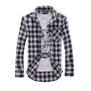 2013 New Arrival, Long Sleeve Plaid Shirts for Men, Turn down Collar Shirt, Fashion Slim Style (COLOR  WHITE PLAID  SIZE  XXL) at  Mens Clothing store