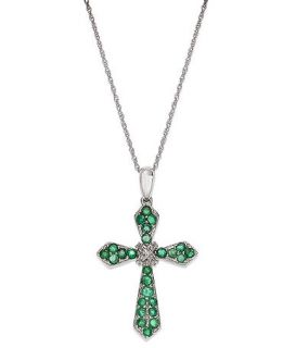 10k White Gold Necklace, Emerald (1/2 ct. t.w.) and Diamond Accent Cross Pendant Necklace   Necklaces   Jewelry & Watches