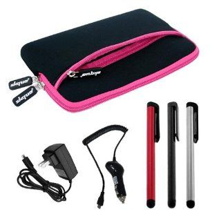 Skque Premium Pink Glove Case + Stylus Pen(Red/Sliver/Black colors) + Micro USB Rapid Car Charger + Home/Travel Wall Charger for HTC Flyer 7 Inch Tablet Computers & Accessories