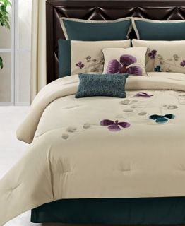 CLOSEOUT! Water Flowers 8 Piece Queen Comforter Set   Bed in a Bag   Bed & Bath