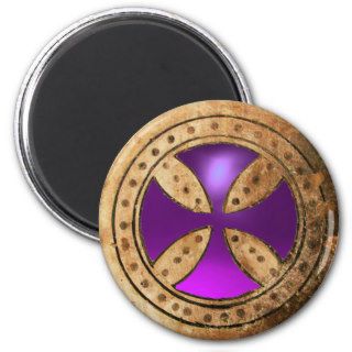 ANTIQUE TEMPLAR CROSS Purple Amethyst Gem Fridge Magnet