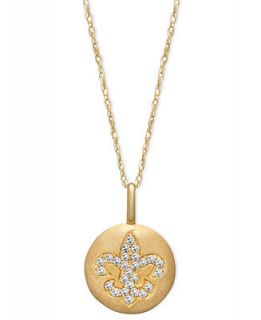 Diamond Necklace, 14k Gold Diamond Fleur de Lis Circle Pendant (1/10 ct. t.w.)   Necklaces   Jewelry & Watches