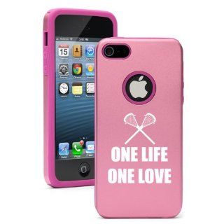 Apple iPhone 5 5S Pink 5D1805 Aluminum & Silicone Case Cover One Life One Love Lacrosse Field Hockey: Cell Phones & Accessories