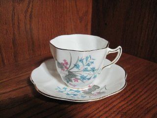 Royal Seagrove Fine Bone China Cup and Saucer (white w/gold trim and blue and pink flowers)  Drinkware Cups With Saucers  