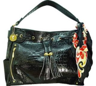 Vecceli Italy Women's AS 154 Top Zip Handbag,Black Alligator Compressed Leather: Shoes