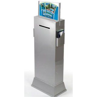 Displays2go Steel Floor Standing Ballot Box with Acrylic 17 x 11 Inches Sign Holder, Two Brochure Pockets   Silver (YCHL601SLV) : Business And Store Sign Holders : Office Products