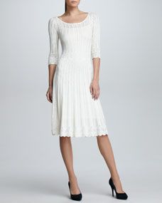 Ralph Lauren Black Label Elbow Sleeve Crochet Sweater Dress, Cream
