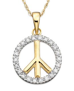 Diamond Necklace, 14k Gold Diamond Peace Pendant (1/10 ct. t.w.)   Necklaces   Jewelry & Watches