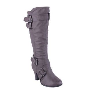 ANNA NB200 152 Women's Knee High Chunky Heel Boots, Color:BLACK, Size:5.5: Shoes