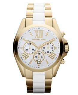 Michael Kors Womens Chronograph Bradshaw White Acetate and Gold Tone Stainless Steel Bracelet Watch 43mm MK5743   Watches   Jewelry & Watches