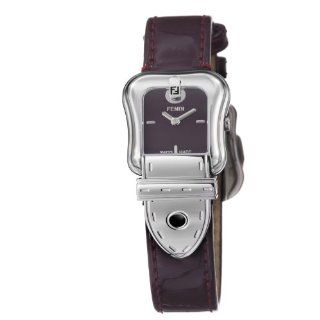 Fendi B. Fendi Ladies Shiny Dark Red Leather Strap Buckle Shaped Watch F370277: Fendi: Watches
