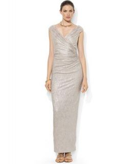 Lauren Ralph Lauren Sleeveless Metallic Ruched Gown   Dresses   Women