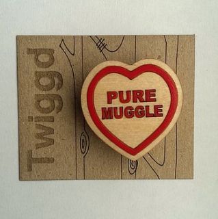 'pure muggle' love heart brooch by twiggd