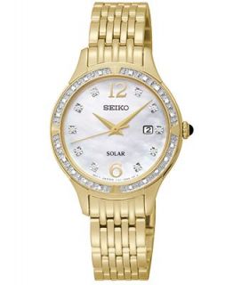 Seiko Watch, Womens Solar Diamond Accent Gold Tone Stainless Steel Bracelet 29mm SUT094   Watches   Jewelry & Watches