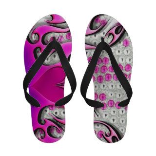 Pink Heart and Flames on Bling Glitter Background Sandals