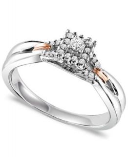 Diamond Ring, 10k Rose Gold and Sterling Silver Round Cut Diamond Engagement Ring (1/6 ct. t.w.)   Rings   Jewelry & Watches