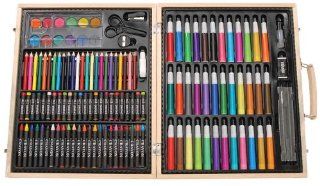 Darice ArtyFacts Portable Art Studio, 131 Piece Deluxe Art Set With Wood Case   Childrens Art Supply Sets