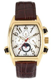 Burgmeister Sao Paulo, BM131 285, Gents Automatic Analogue Wristwatch, gold plated, brown leather strap, white dial, Date, Day, Month, Day, Night, Watches