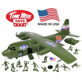 Tim Mee Hercules C 130 Gunship 27 Piece Playset: Giant size 2ft Military Cargo Plane with 24 Plastic Army Men and M48 Tank  Made in the USA!: Toys & Games