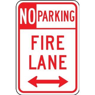 Accuform Signs FRP129RA Engineer Grade Reflective Aluminum Parking Restriction Sign, Legend "NO PARKING FIRE LANE" with Double Arrow, 12" Width x 18" Length x 0.080" Thickness, Red on White