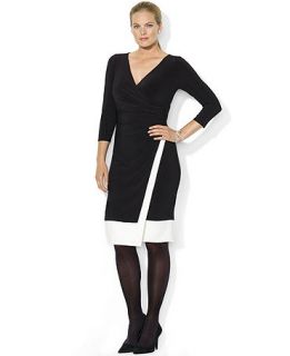 Lauren Ralph Lauren Plus Size Colorblocked Faux Wrap Dress   Dresses   Plus Sizes