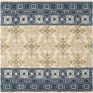 Safavieh BEL119A Bella Collection Handmade Wool and Viscose Square Area Rug, 5 Feet, Ivory and Blue  