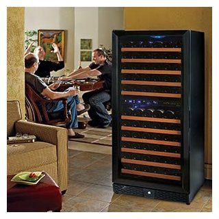 Wine Enthusiast N'finity 121 bottle Wine Cellar Dual Temperature, Black Trimmed Door 5 Blue LED Interior Lights, Built in Versatility  Free Standing Wine Cellars  