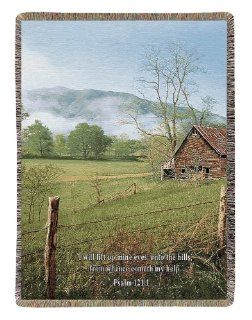 I Lift My Eyes Farm Scene Psalms 1211 Verse Tapestry Throw Blanket 50" x 60"  