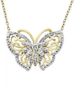 14k Gold Necklace, Diamond Accent Butterfly Pendant   Necklaces   Jewelry & Watches