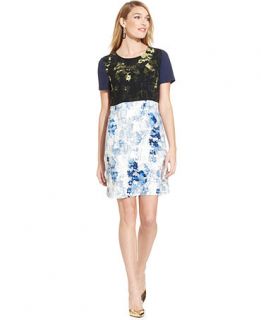 Ivanka Trump Digital Print Colorblock Shift   Dresses   Women