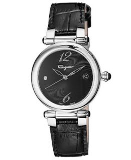 Ferragamo Watch, Womens Swiss Ballerina Diamond Accent Black Calfskin Leather Strap 34mm F76SBQ9909 SB09   Watches   Jewelry & Watches
