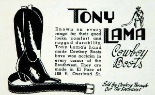 1941 Ad Tony Lama Cowboy Boots Belt Leather Goods El Paso 109 E Overland St TX   Original Print Ad  