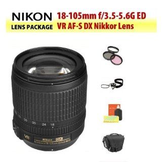 Nikon 18 105mm f/3.5 5.6G ED VR AF S DX Nikkor Autofocus Lens + Filter Kit + Lens Cap Keeper + Cleaning Kit + Camera Holster Case : Camera & Photo