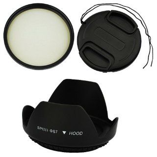 BIRUGEAR 67mm Flower Tulip Lens Hood + Multi Coat UV Protection Glass Filter + Lens Cap w/Strap for Nikon D5200, D90 D7000 DSLR Digital Cameras with 18 105mm f/3.5 5.6G Lens : Adapter Olympus Ed To Canon Eos : Camera & Photo