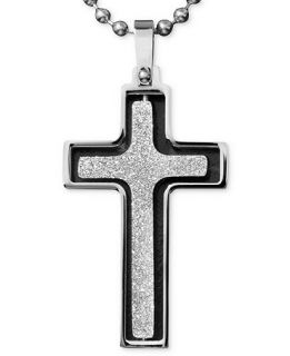 Mens Stainless Steel Necklace, Textured Finish Spin Cross Pendant   Necklaces   Jewelry & Watches