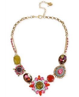 Betsey Johnson Gold Tone Multi Color Crystal Pendant Frontal Necklace   Fashion Jewelry   Jewelry & Watches
